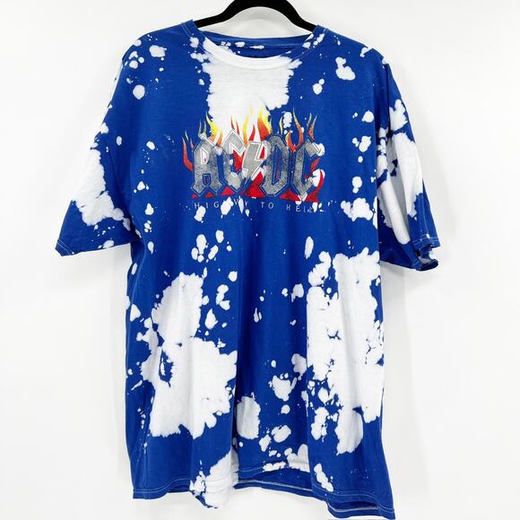 ACDC Unisex Blue White High Way To Hell Tie Dye Graphic Tee T Shirt Size L - Picture 1 of 3